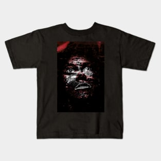 Monster like creature, girl, looking up. Dark. Black skin, with white spots. Red. Kids T-Shirt